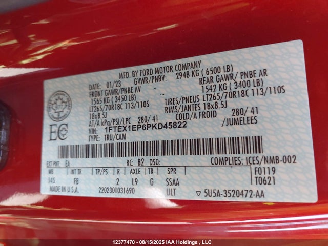 1FTEX1EP6PKD45822 Ford 2.7l-4v