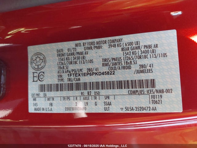 1FTEX1EP6PKD45822 Ford 2.7l-4v