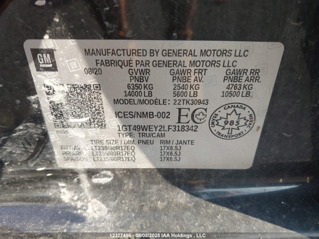 1GT49WEY2LF318342 GMC l5p - di, duramax, gen 5 var. 1