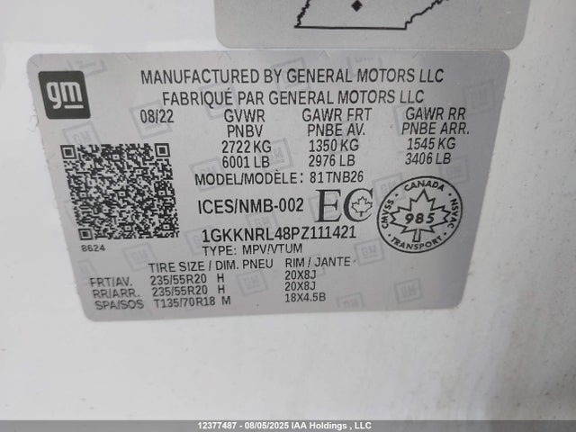 1GKKNRL48PZ111421 GMC lsy