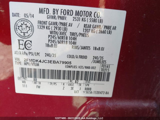 Ford 2014 2014 2FMDK4JC3EBA79905 Image 9