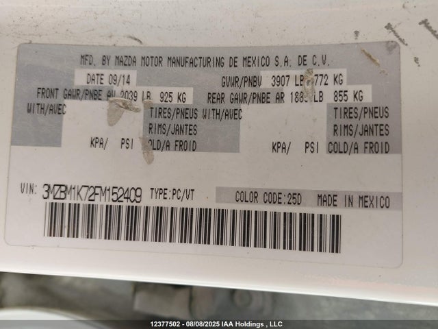 Mazda pe 2015 3MZBM1K72FM152409 Image 9