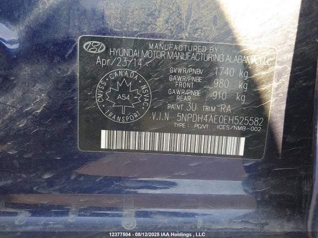 Hyundai dohc mpi nu 2014 5NPDH4AE0EH525582 Image 9