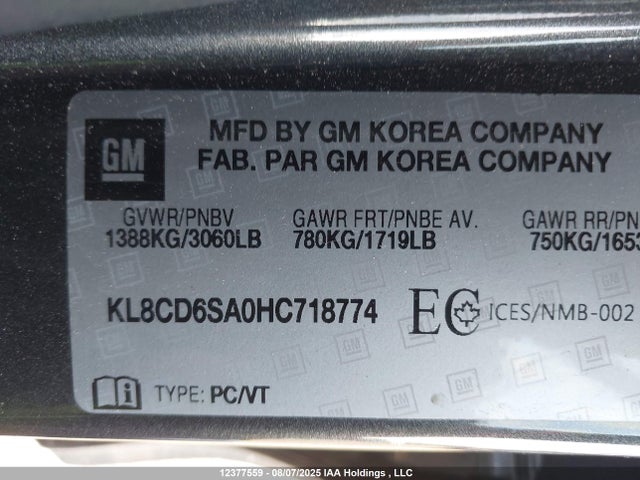 Chevrolet lv7 - mfi, variable valve timing, alum, gen 1 var 1 2017 KL8CD6SA0HC718774 Image 19