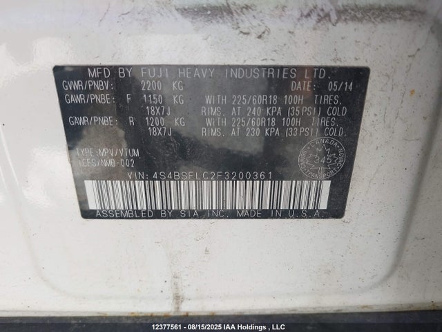 4S4BSFLC2F3200361 Subaru 3.6l c0