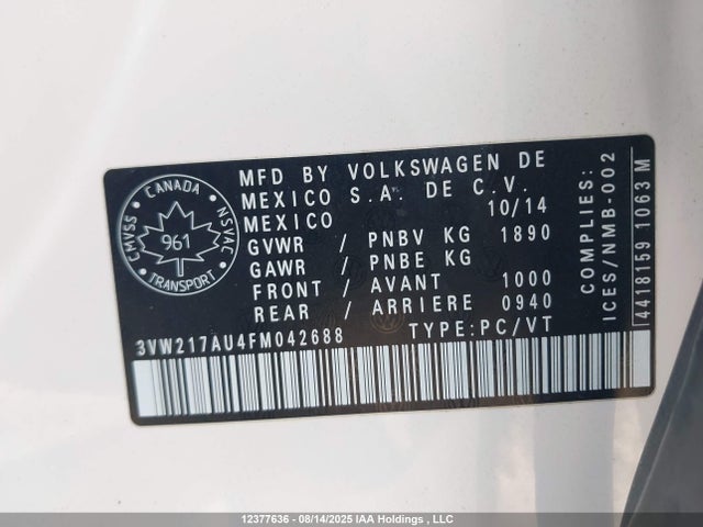 Volkswagen 2015 2015 3VW217AU4FM042688 Image 9