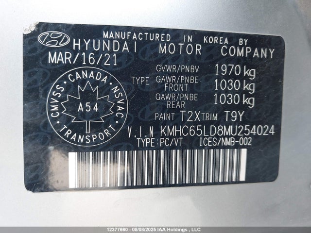 Hyundai gdi kappa 2021 KMHC65LD8MU254024 Image 9
