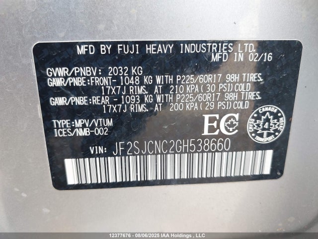 JF2SJCNC2GH538660 Subaru naturally aspirated c0