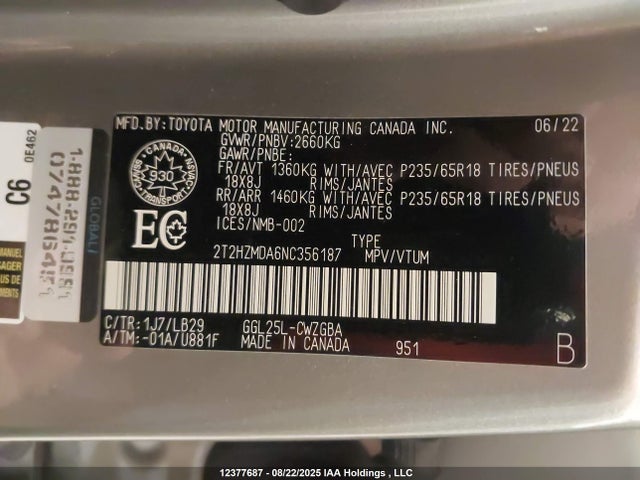2T2HZMDA6NC356187 Lexus 2gr-fks