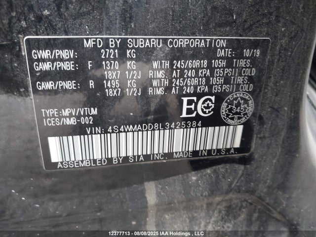 4S4WMADD8L3425384 Subaru 2020