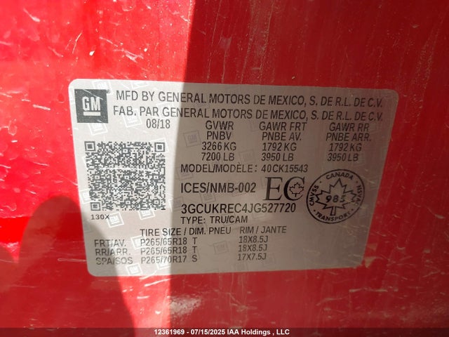 3GCUKREC4JG527720 Chevrolet l83 - sidi: spark ignited direct injection, vvt: variable valve timing, afm, e85 max, alum