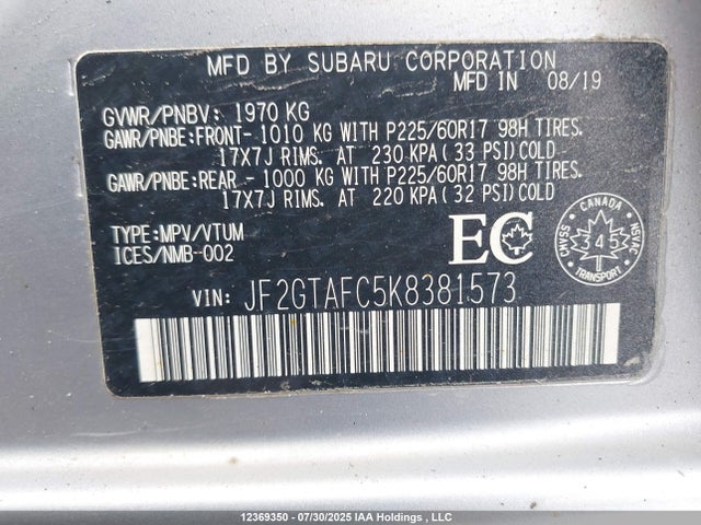 JF2GTAFC5K8381573 Subaru naturally aspirated