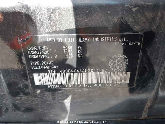 4S3BNCA63H3014287 Subaru c0