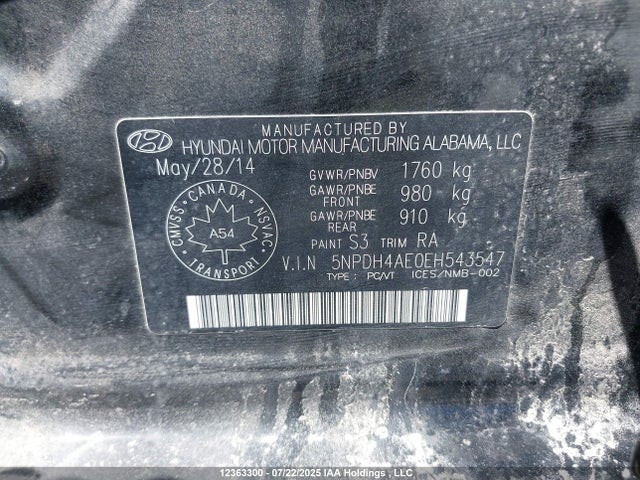 5NPDH4AE0EH543547 Hyundai dohc mpi nu
