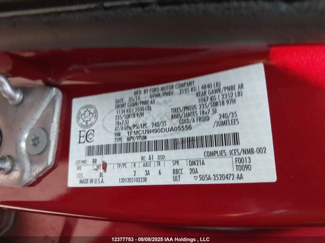 Продаж на аукціоні авто 2013 Ford Escape Sel, vin: 1FMCU9H90DUA05556, номер лоту: 12377753