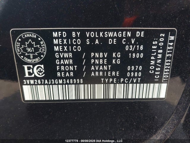 3VW267AJ3GM348998 Volkswagen 1.4t