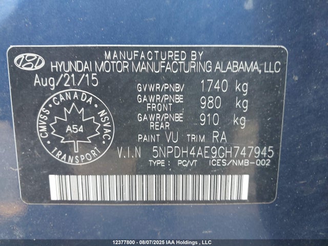 Hyundai dohc mpi nu 2016 5NPDH4AE9GH747945 Image 18