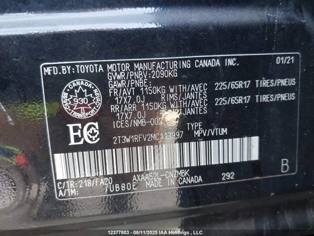 2T3W1RFV2MC113997 Toyota a25a-fks