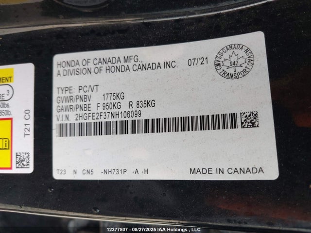 Honda Civic 2022 2HGFE2F37NH106099 Image 19