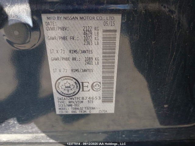 Nissan Rogue 2015 5N1AT2MV7FC874653 Image 9