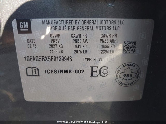 Cadillac ltg 2015 1G6AG5RX5F0129943 Image 9