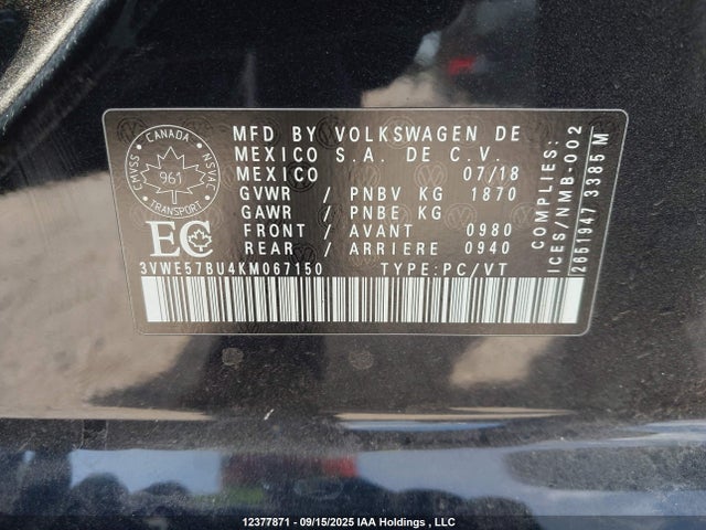 Volkswagen 1.8 tsi 2019 3VWE57BU4KM067150 Image 9