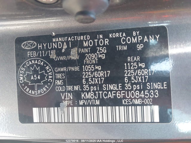 Hyundai dohc gdi nu 2015 KM8JTCAF6FU084533 Image 18
