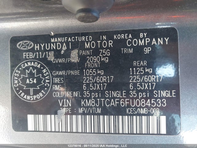 Hyundai dohc gdi nu 2015 KM8JTCAF6FU084533 Image 9