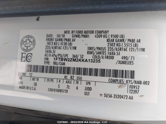Ford Transit 2019 1FTBW2ZM2KKA13235 Image 9