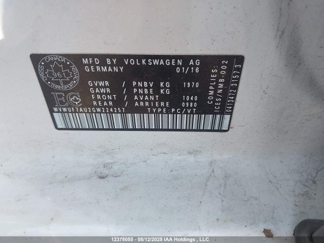 WVWUF7AU2GW224257 Volkswagen 2.0t