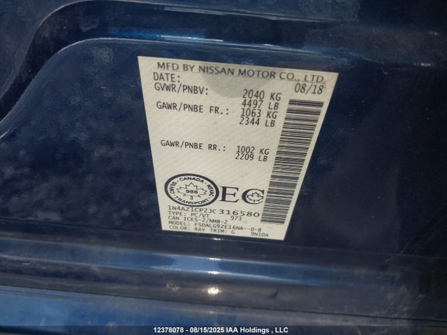 1N4AZ1CP2JC316580 Nissan Leaf