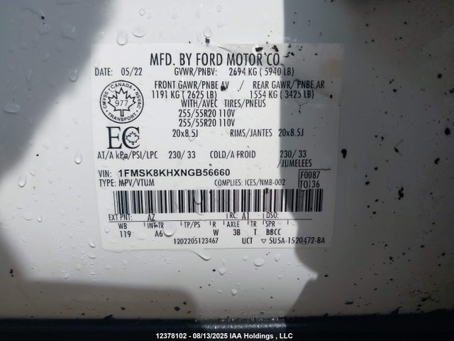 Ford ecoboost 2022 1FMSK8KHXNGB56660 Image 9