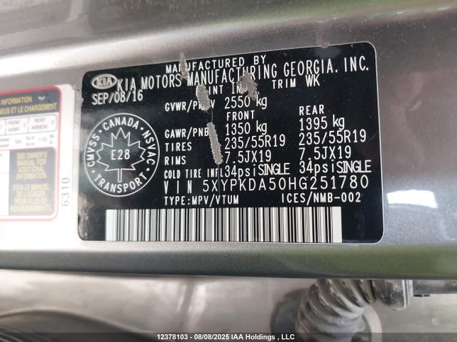 5XYPKDA50HG251780 KIA Sorento