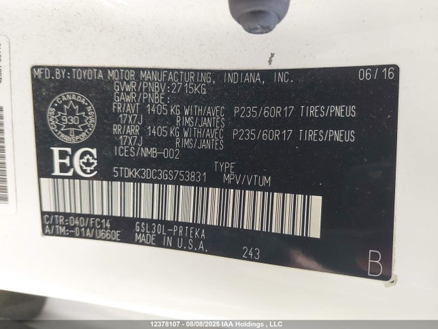 5TDKK3DC3GS753831 Toyota 2gr-fks