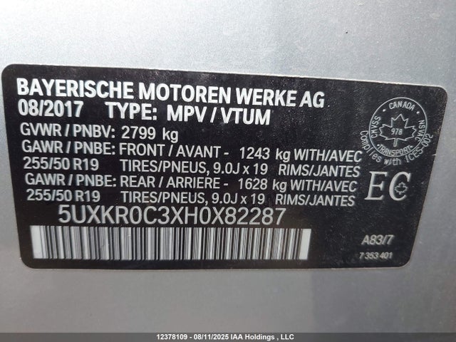 5UXKR0C3XH0X82287 BMW X5