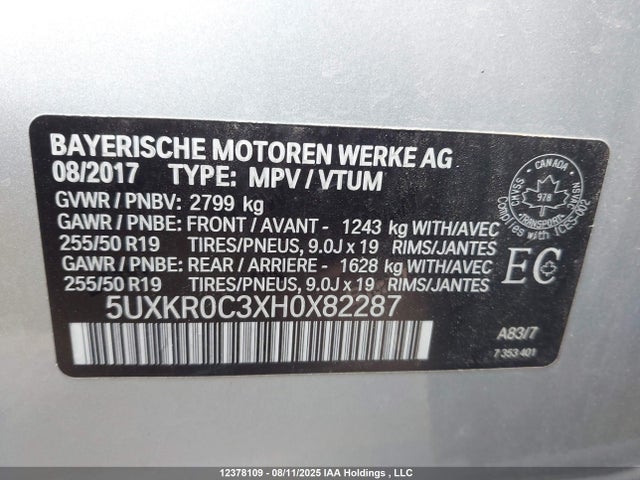 5UXKR0C3XH0X82287 BMW X5