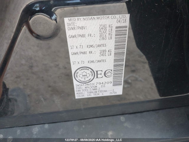5N1AT2MV3JC794209 Nissan Rogue