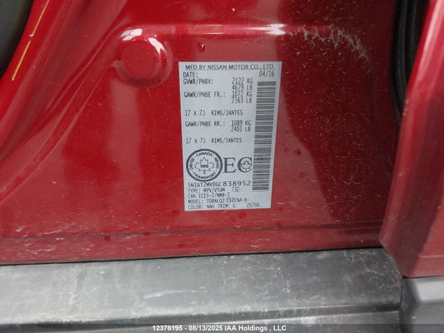 5N1AT2MV0GC838952 Nissan 2016