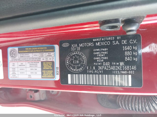 3KPA25AB2KE168146 KIA gdi gamma
