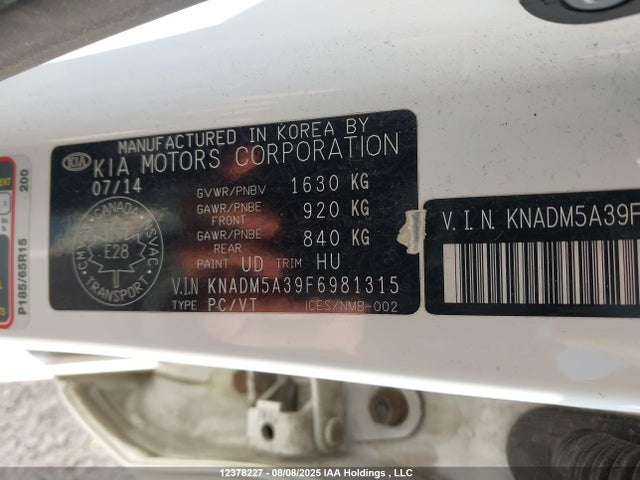 KNADM5A39F6981315 KIA dohc gamma