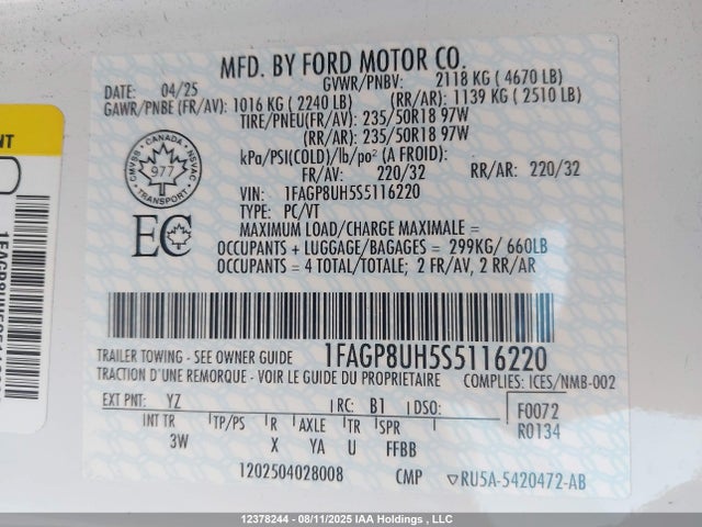 Ford 4v 2025 1FAGP8UH5S5116220 Image 9
