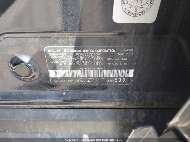 JA4ATVAAXNZ612462 Mitsubishi tc/ic mivec