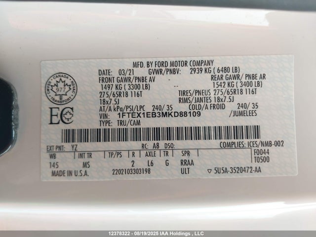 Ford tivct 2021 1FTEX1EB3MKD88109 Image 9