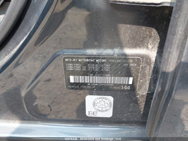 Продаж на аукціоні авто 2024 Mitsubishi Mirage Se/black Edition/ralliart, vin: ML32AWHJ6RH008689, номер лоту: 12378326
