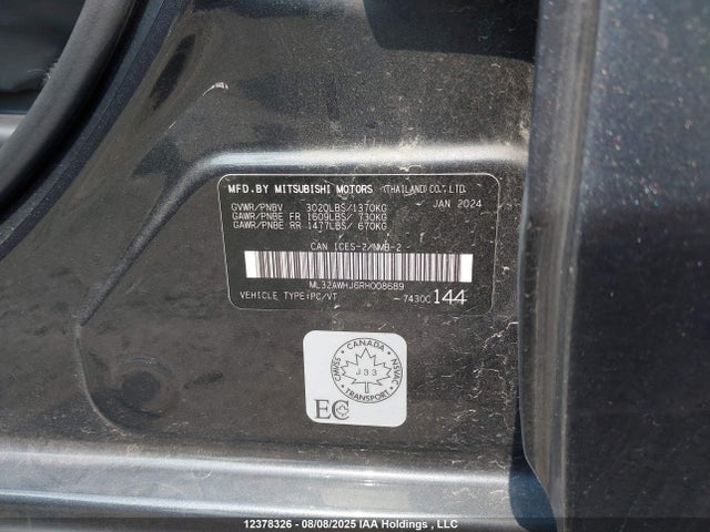 Продаж на аукціоні авто 2024 Mitsubishi Mirage Se/black Edition/ralliart, vin: ML32AWHJ6RH008689, номер лоту: 12378326