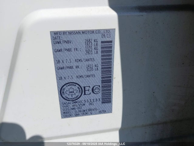 5N1AL0MM5EC511133 Infiniti QX60