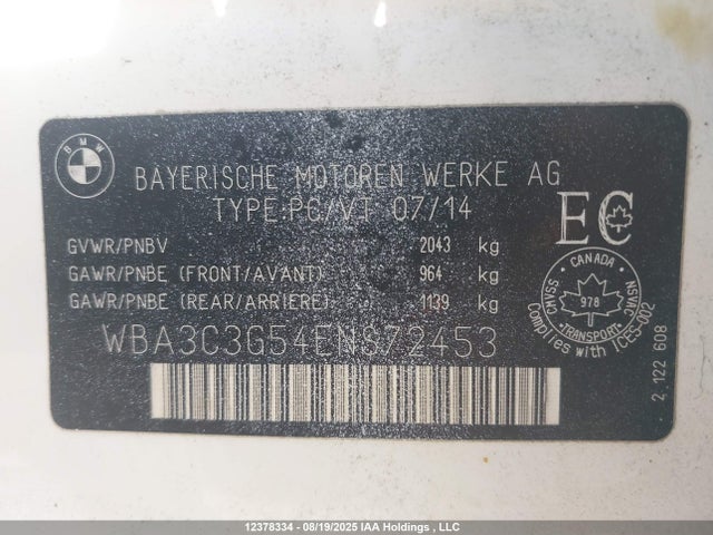 WBA3C3G54ENS72453 BMW 2014