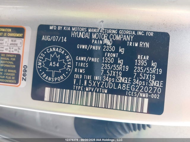 5XYZUDLA8EG220270 Hyundai t-gdi theta