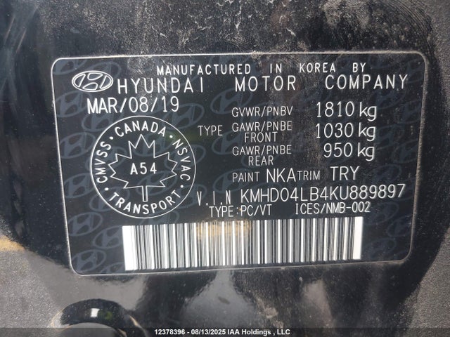 KMHD04LB4KU889897 Hyundai g 1.6 dohc t-gdi