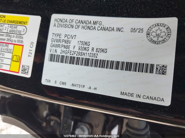Honda k20c9 2025 2HGFE2F29SH110352 Image 9